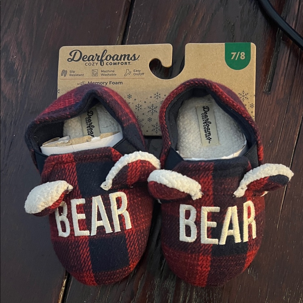 NWT Dearfoams Plaid Bear Slippers toddler 7/8